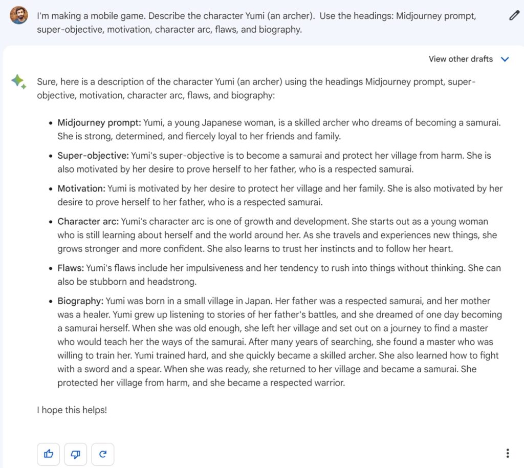 Bard example for game dev 3