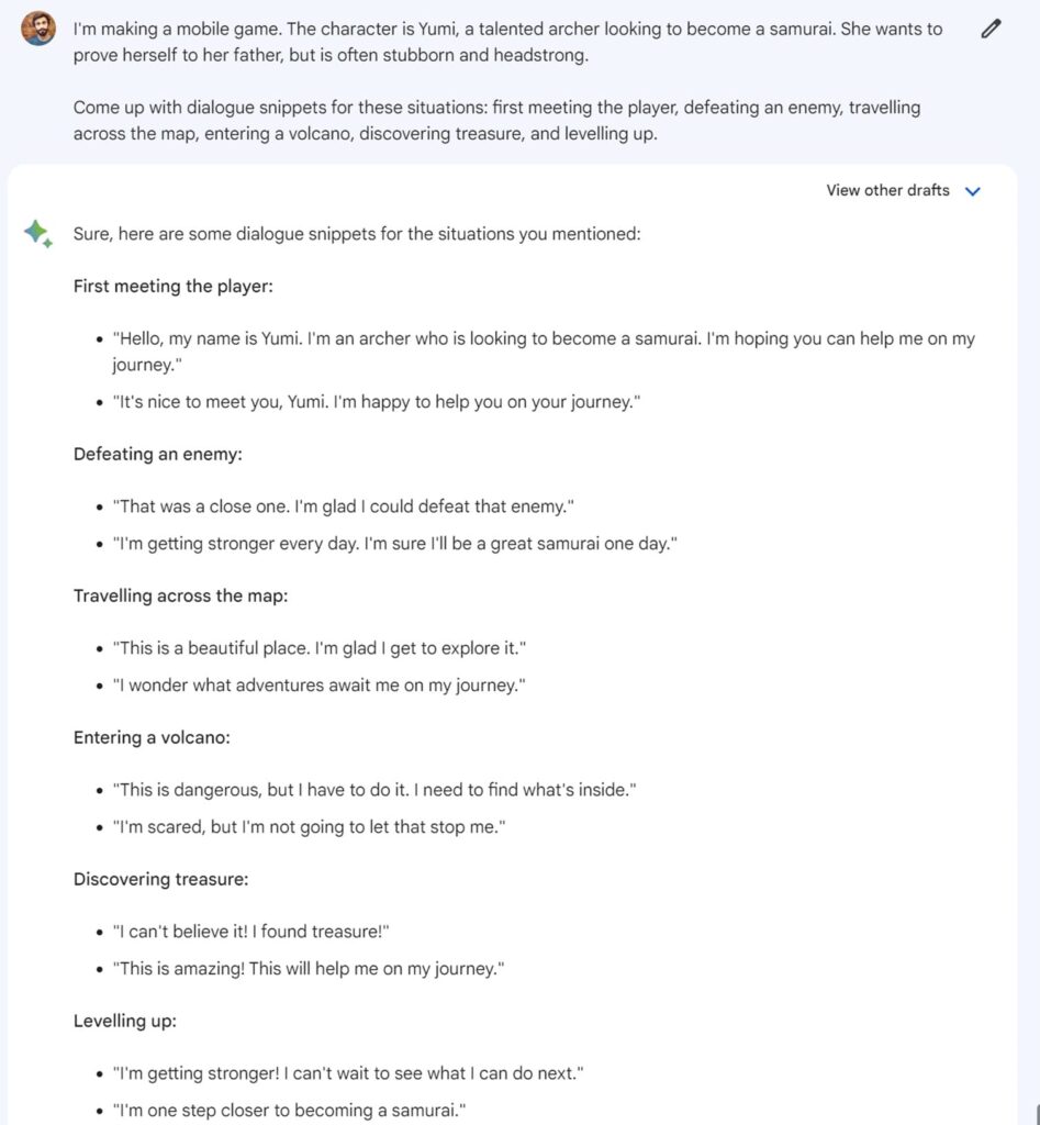 Bard example for game dev 4