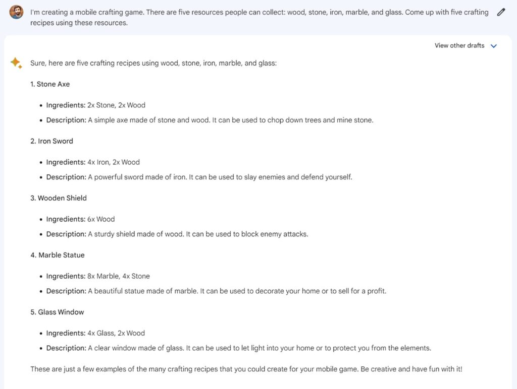 Bard example for game dev 5