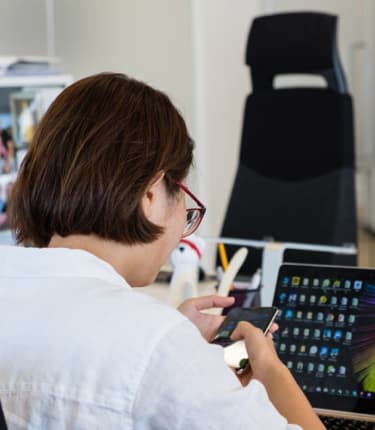 A woman working