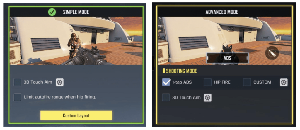 Simple and advanced mode example
