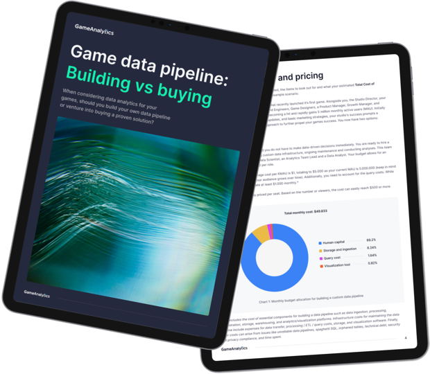 A tablet showing a GameAnalytics report
